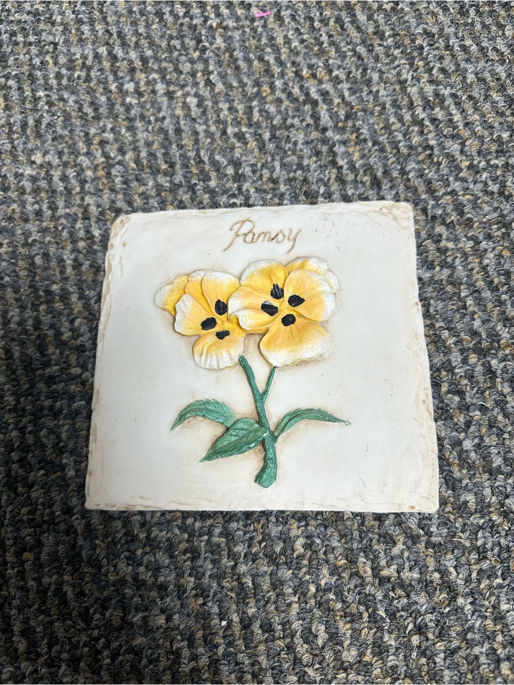 Yellow Pansy Wall Accent Tile with Floral Relief
